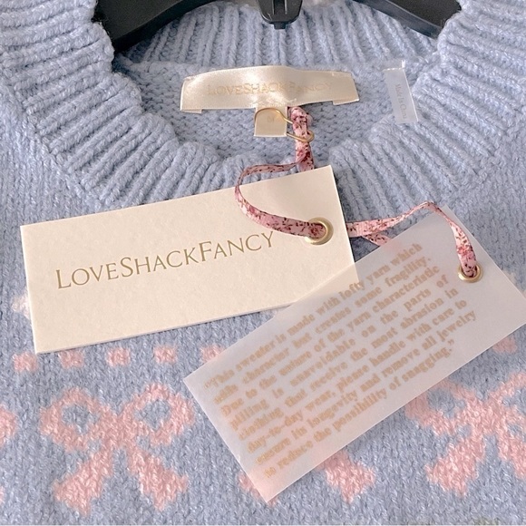 LoveShackFancy Zaheer Pullover Sweater Size M Knit Crew Neck Preppy Blue Skies - Picture 5 of 14